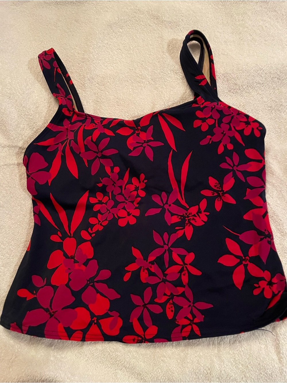 Victoria's Secret Navy Tankini Top with Red and Fuchsia Floral Print